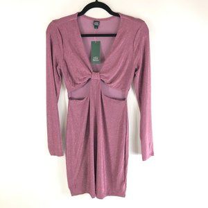 Wild Fable Mini Dress Metallic Bodycon Long Sleeve Cutout Stretch Purple XL